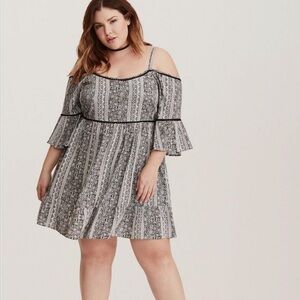 Torrid Mixed Print Off Shoulder Bell‎ Challis Dress 0X